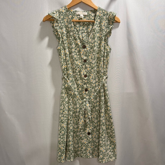 Monteau Los Angeles Green Floral Button Front Dress Size Small - Picture 1 of 6